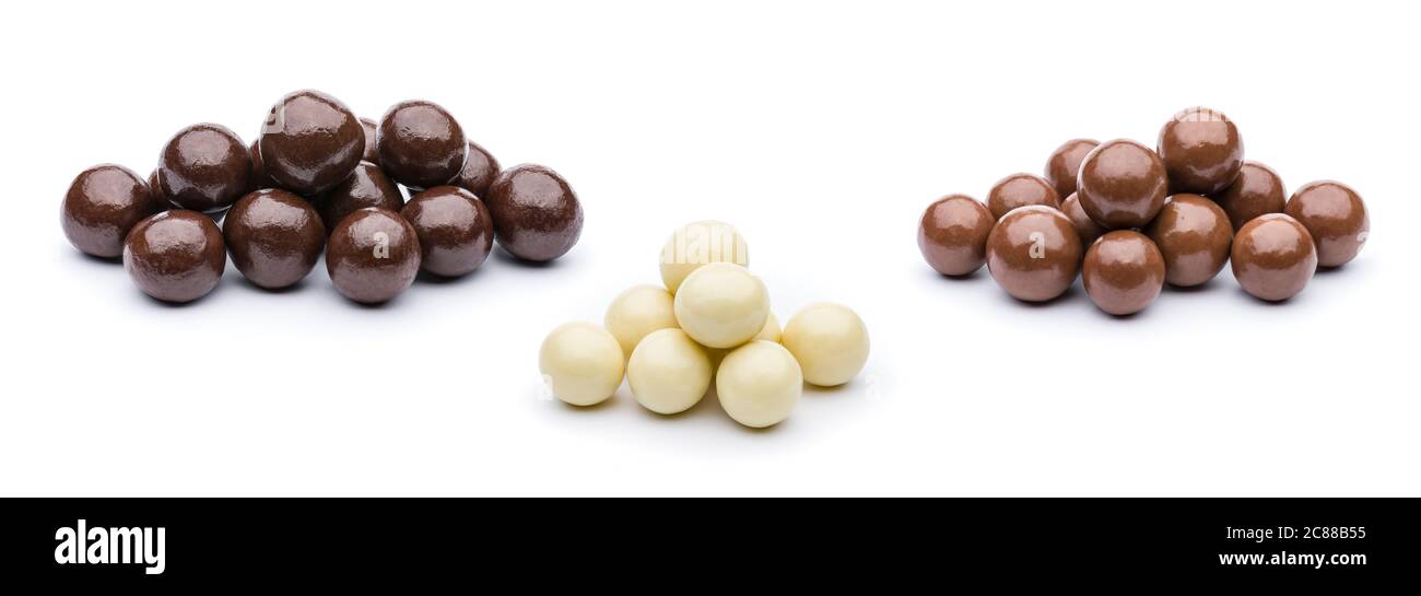assorted chocolates confectionery on white background Stock Photo
