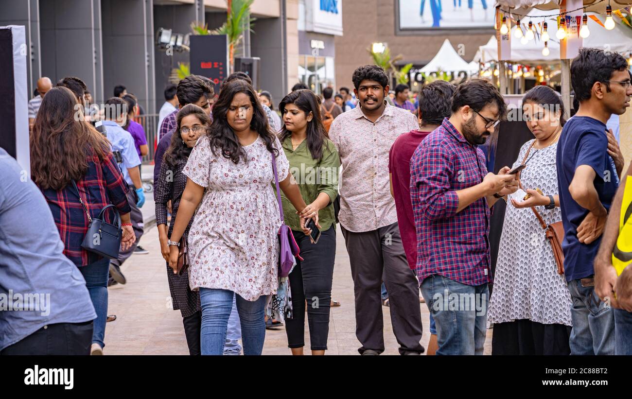 A lot of young adults attend a food festival at Phoenix MarketCity, Chennai Stock Photo