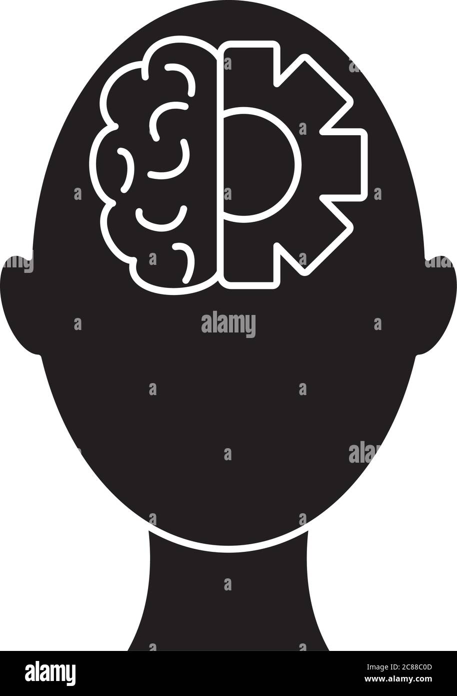 mental health concept, head with brain and gear wheel icon over white ...