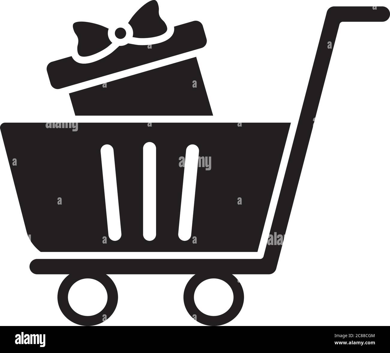 shopping cart with gift box icon over white background, silhouette ...