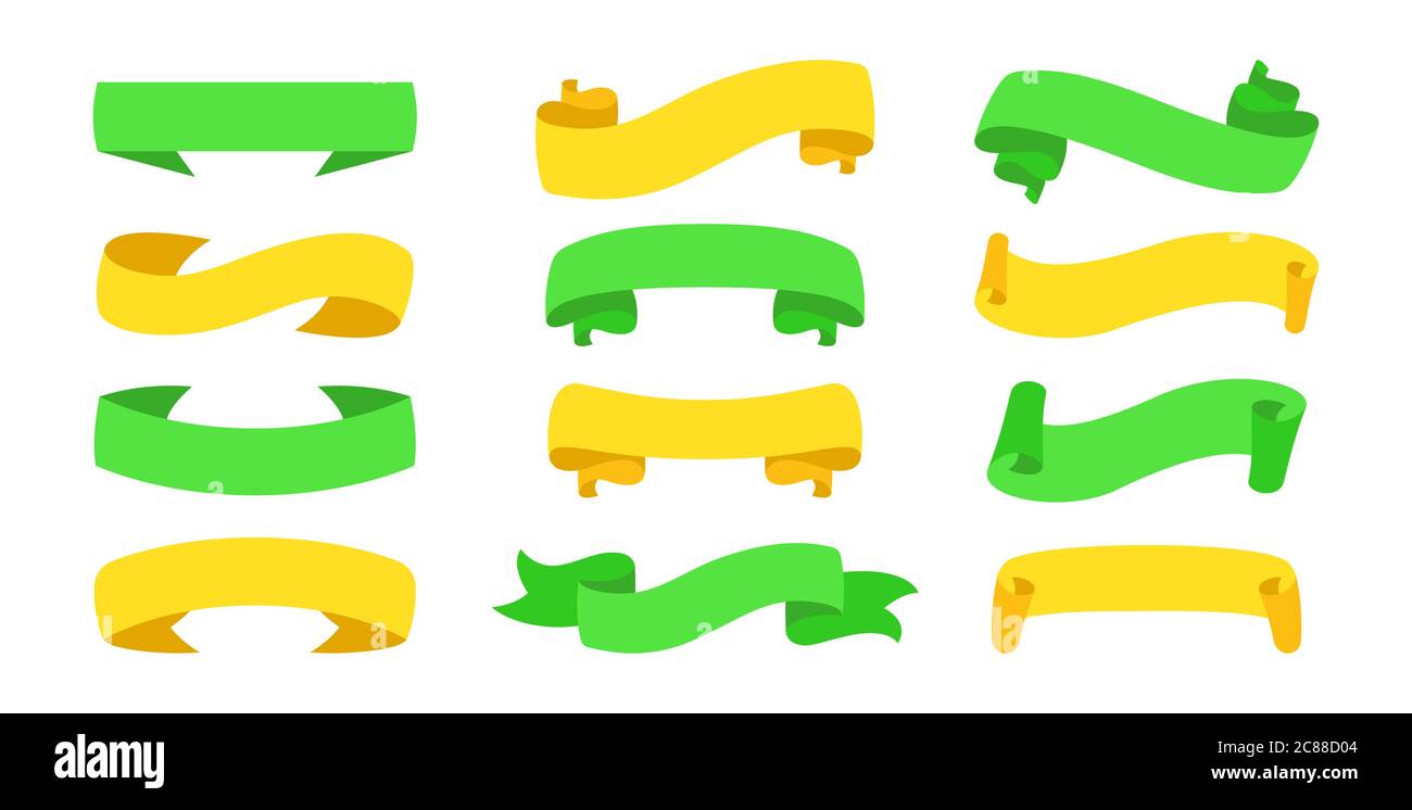 Ribbon cartoon style set. Decorative icons, tape blank flat collection ...