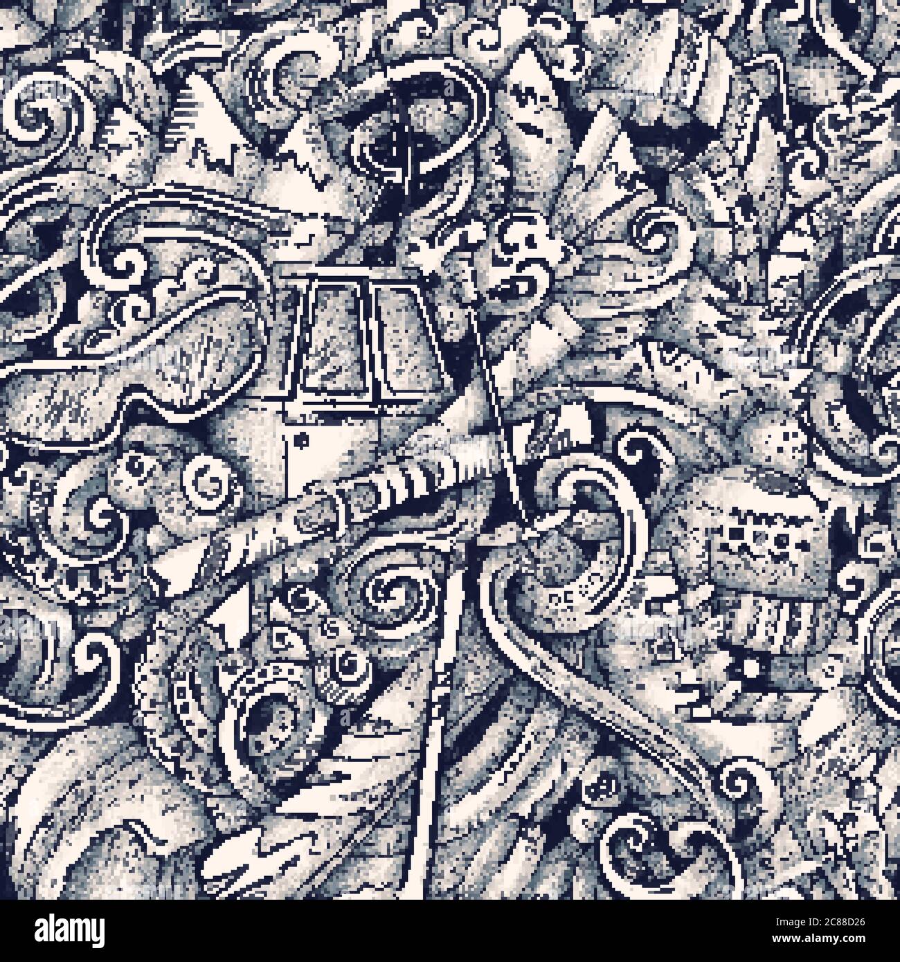 Winter sports vector hand drawn doodles seamless pattern. Stock Vector