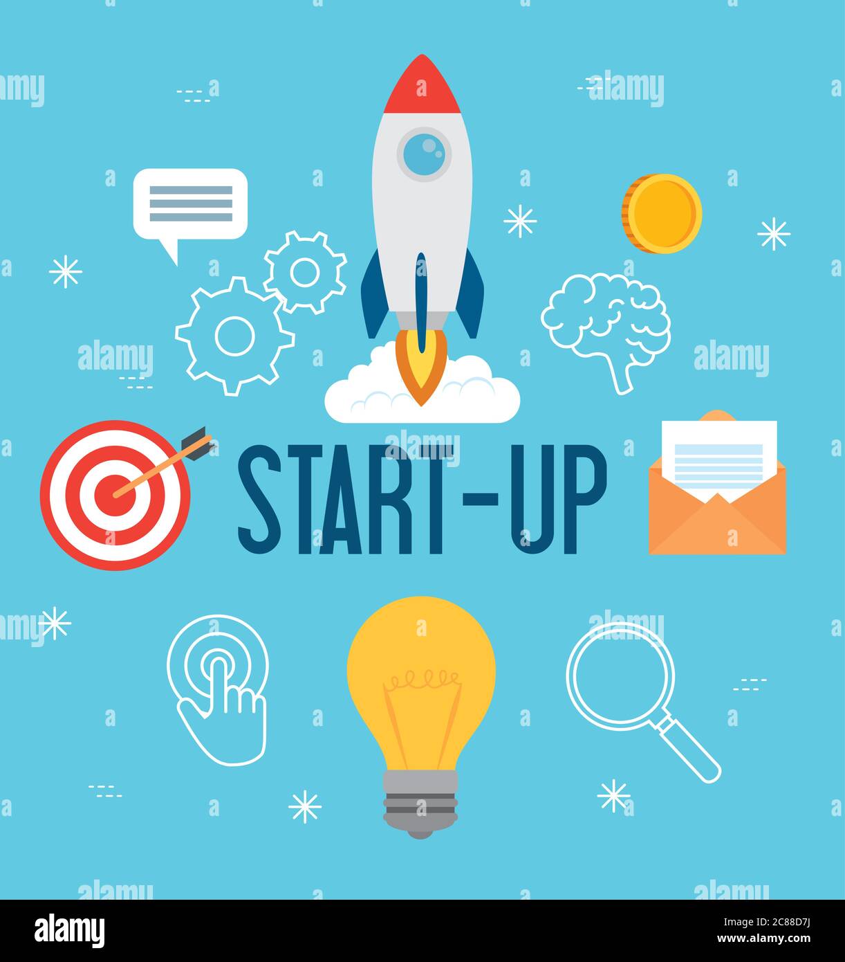 business start up concept, banner, business object startup process