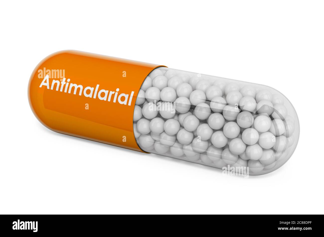 Antimalarial Drug, capsule with antimalarial. 3D rendering isolated on white background Stock Photo