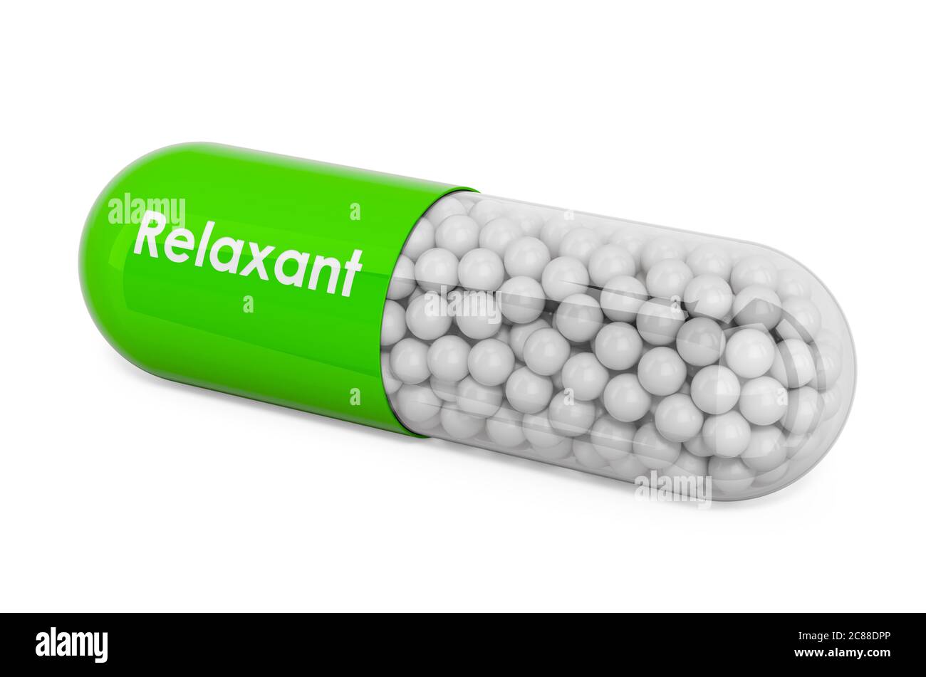 Relaxants Drug, capsule with relaxants. 3D rendering isolated on white background Stock Photo