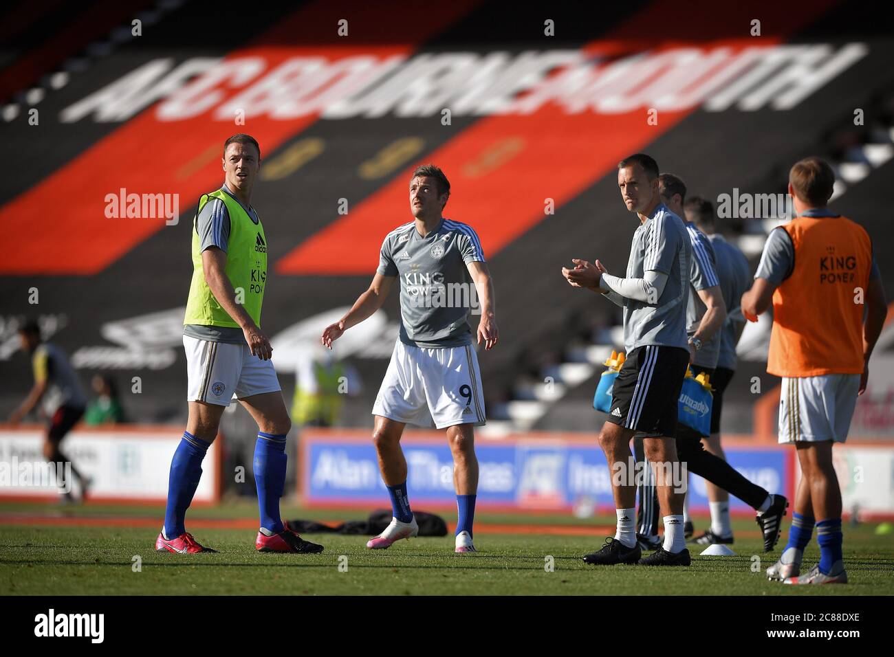 Jamie Vardy of Leicester City warms up with team mates ahead of the match - AFC Bournemouth v Leicester City, Premier League, Vitality Stadium, Bournemouth, UK - 12th July 2020  Editorial Use Only - DataCo restrictions apply Stock Photo