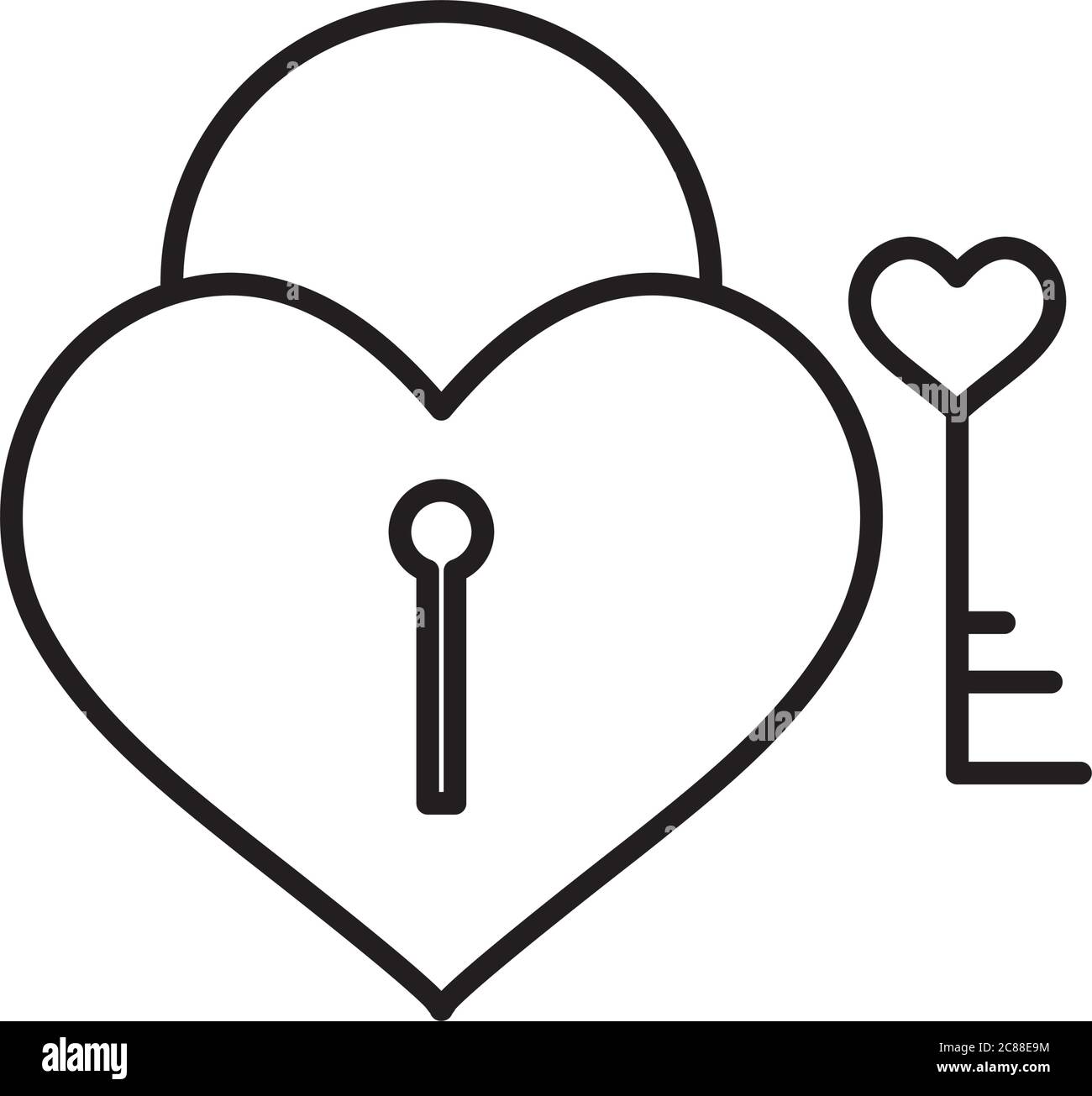 heart padlock and love key icon over white background, line style ...