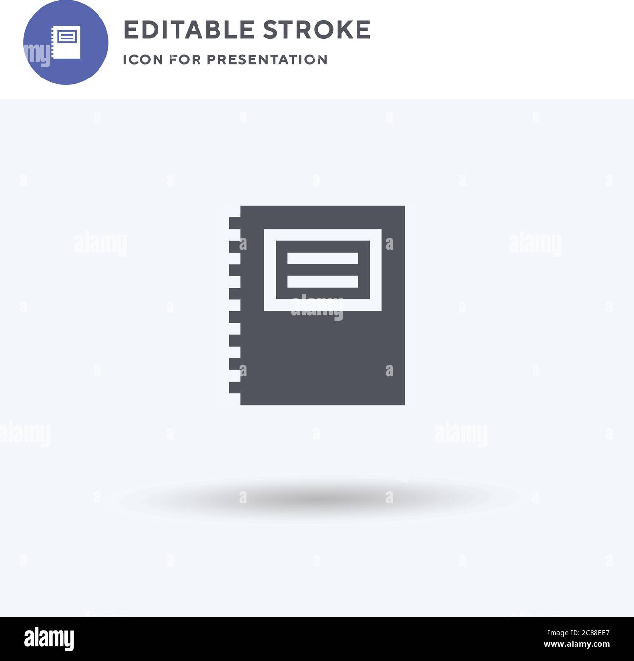 Notebook icon vector, filled flat sign, solid pictogram isolated on white, logo illustration. Notebook icon for presentation. Stock Vector