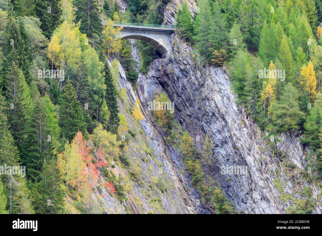 Road bridge over a ravine on the mountain Stock Photo