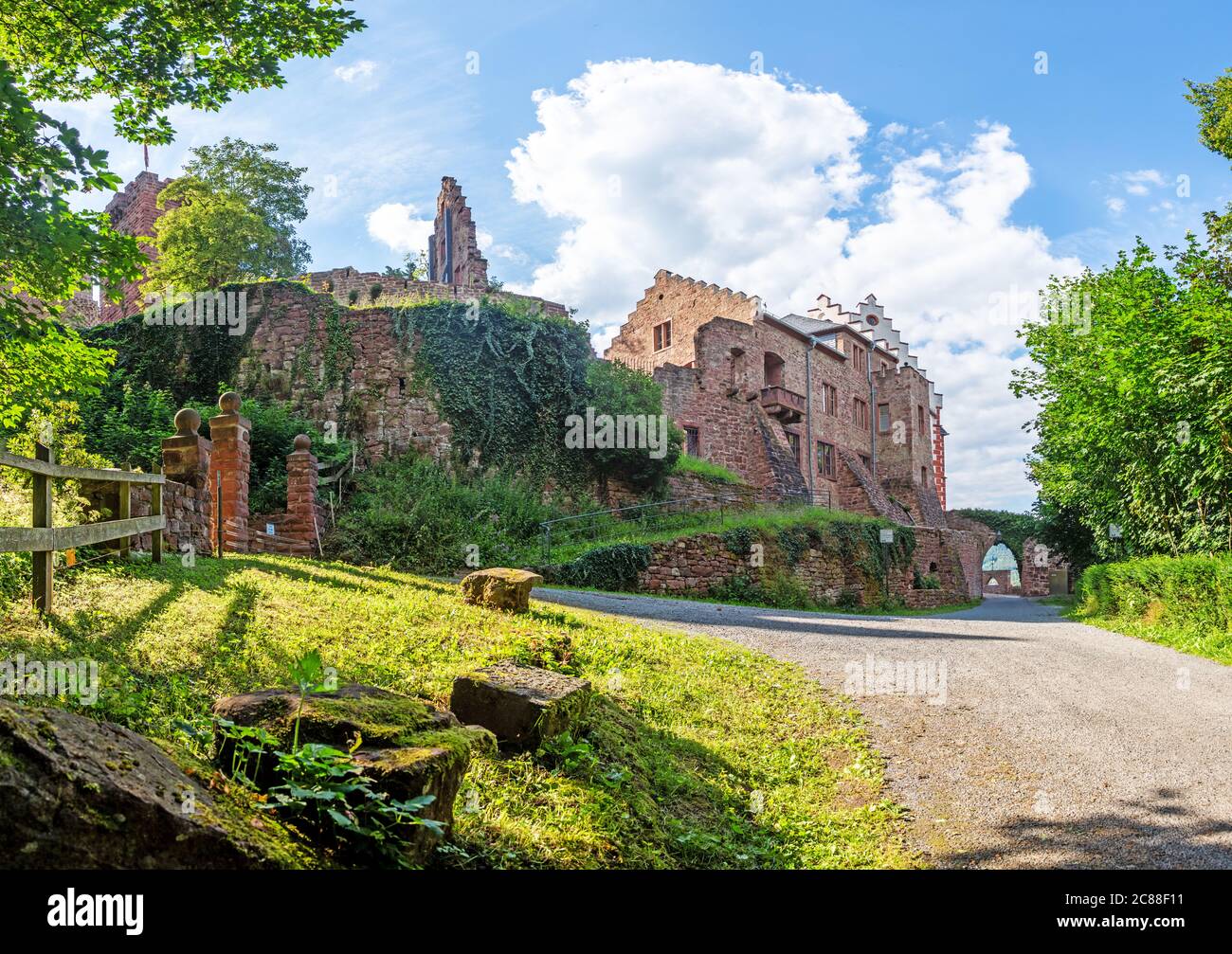 Panoramic picture of medieval Miltenberg castle in Germany during daytime Stock Photo