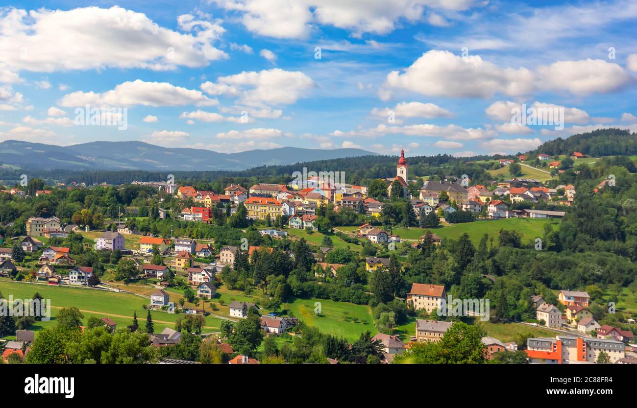 Austrian village in the Alps, marvelous summer scenery Stock Photo