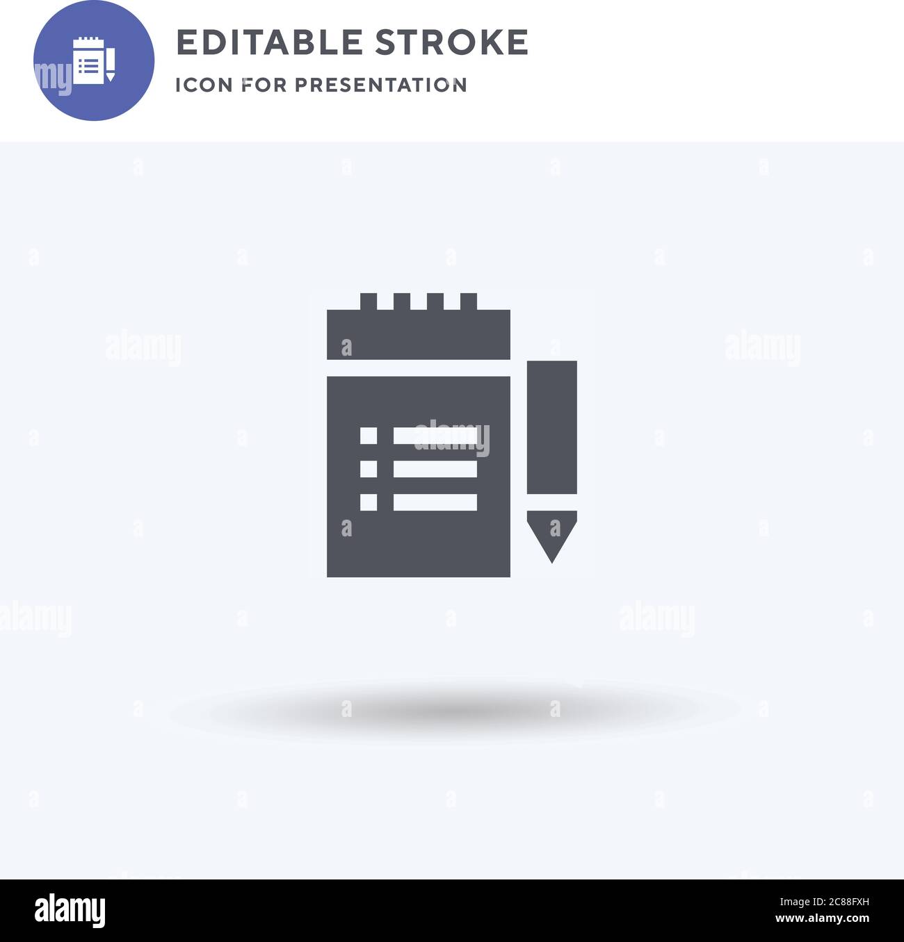 Notebook icon vector, filled flat sign, solid pictogram isolated on white, logo illustration. Notebook icon for presentation. Stock Vector