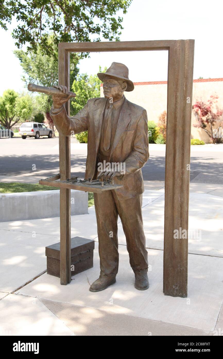 Statue of Rocket Scientist Dr. Robert H. Goddard, Roswell Museum and Art Center in Roswell, New Mexico, USA, 2015 Stock Photo