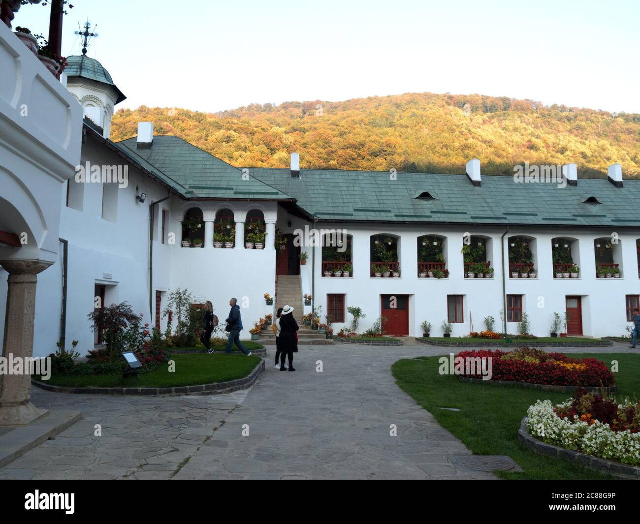 Tranquil atmosphere at Cozia Monastery, the 14th century architecture. The medieval architecture in Romania Stock Photo