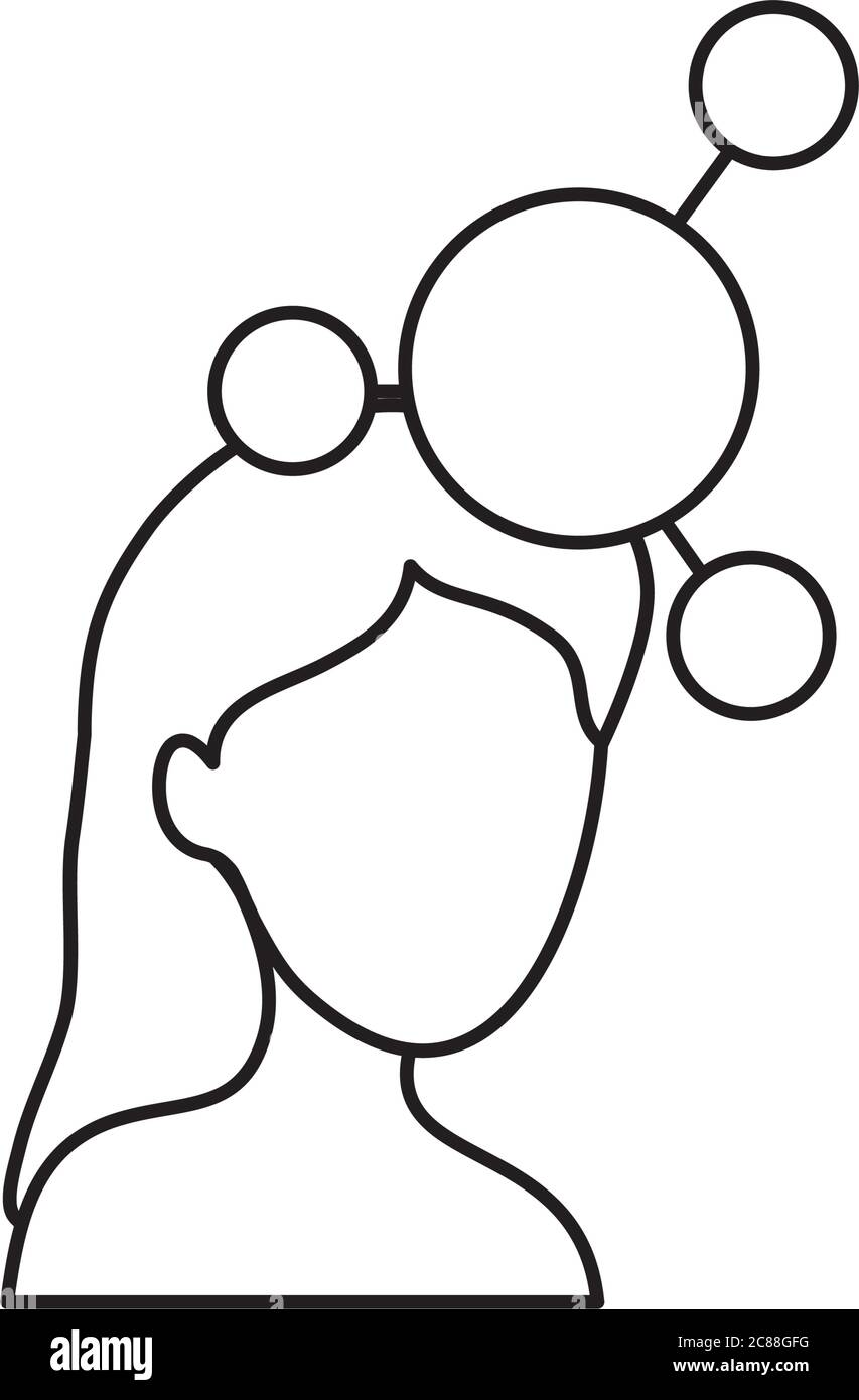 mental health concept, woman head with atom icon over white background ...