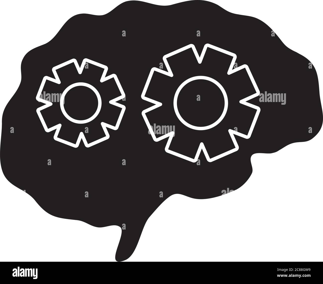 mental health concept, brain with gear wheels icon over white ...