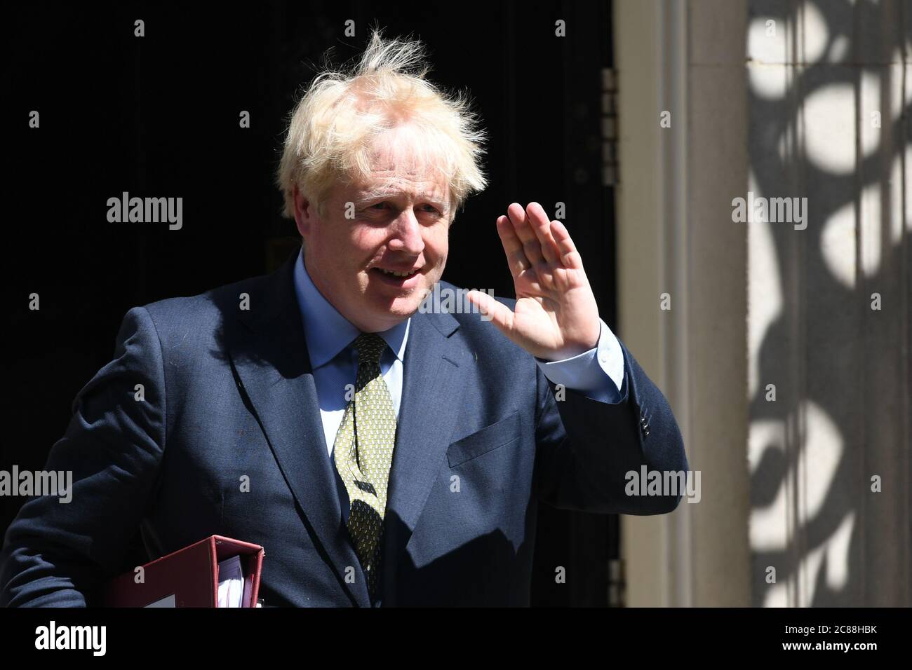 Prime Minister Boris Johnson leaves 10 Downing Street, London, for PMQs in the House of Commons. Stock Photo