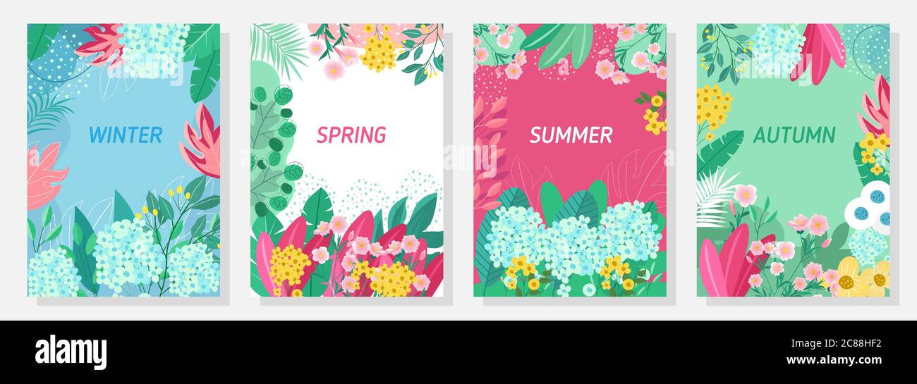 Vector Set Floral Background Nature Background Four Seasons Template Banner Cover Templates Postcard Stock Vector Image Art Alamy