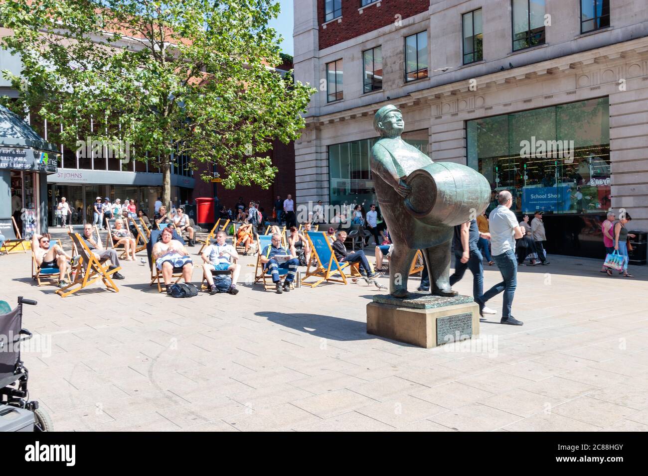 View of the Barrel Man sculpture, donated by Leed’s twin city of Dortmund Stock Photo