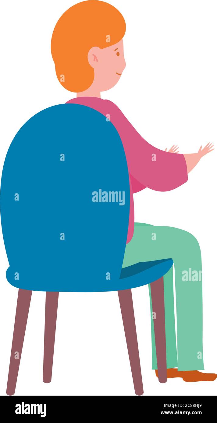 young man character sitting on chair isolated icon design vector ...