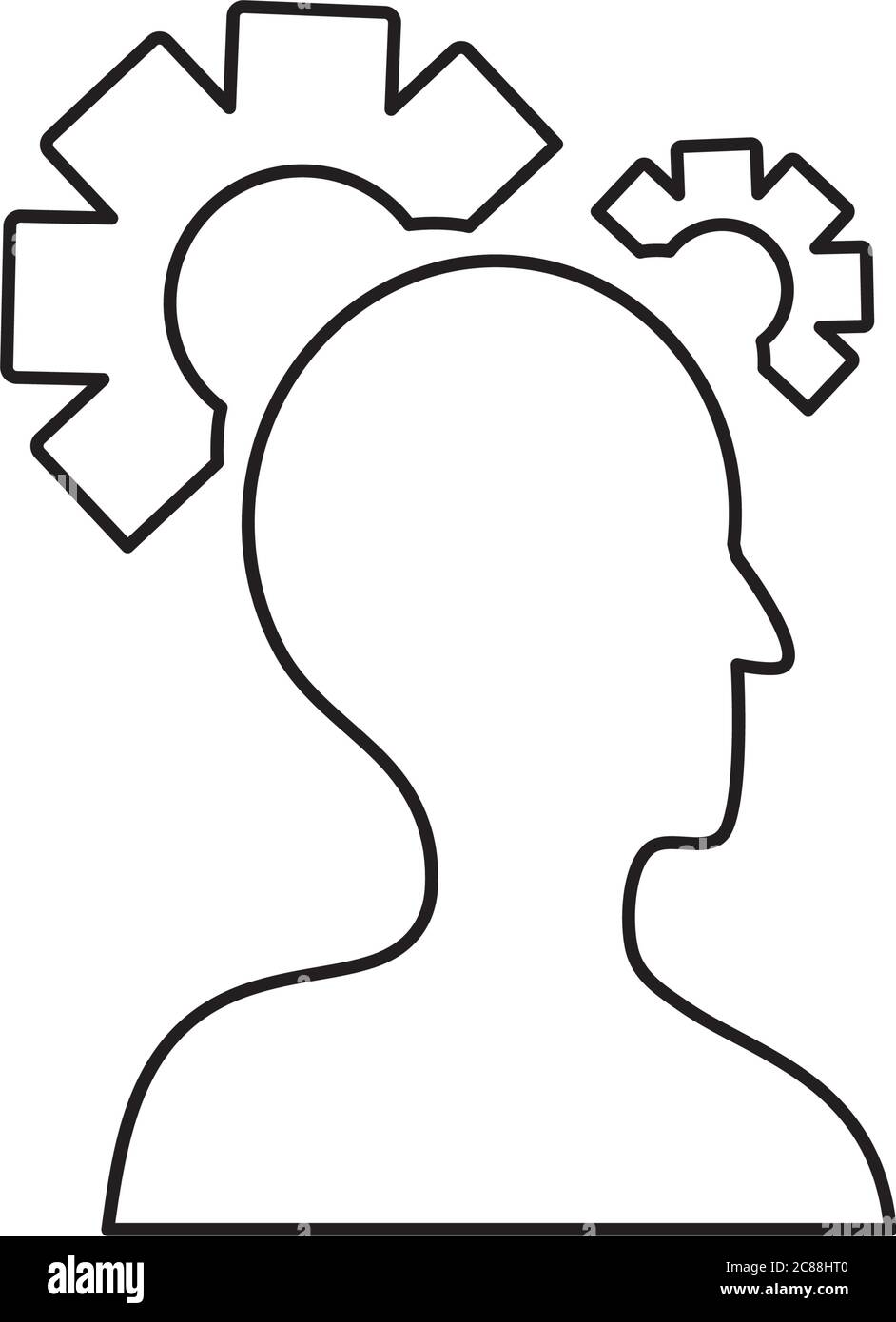 mental health concept, head with gear wheels icon over white background ...