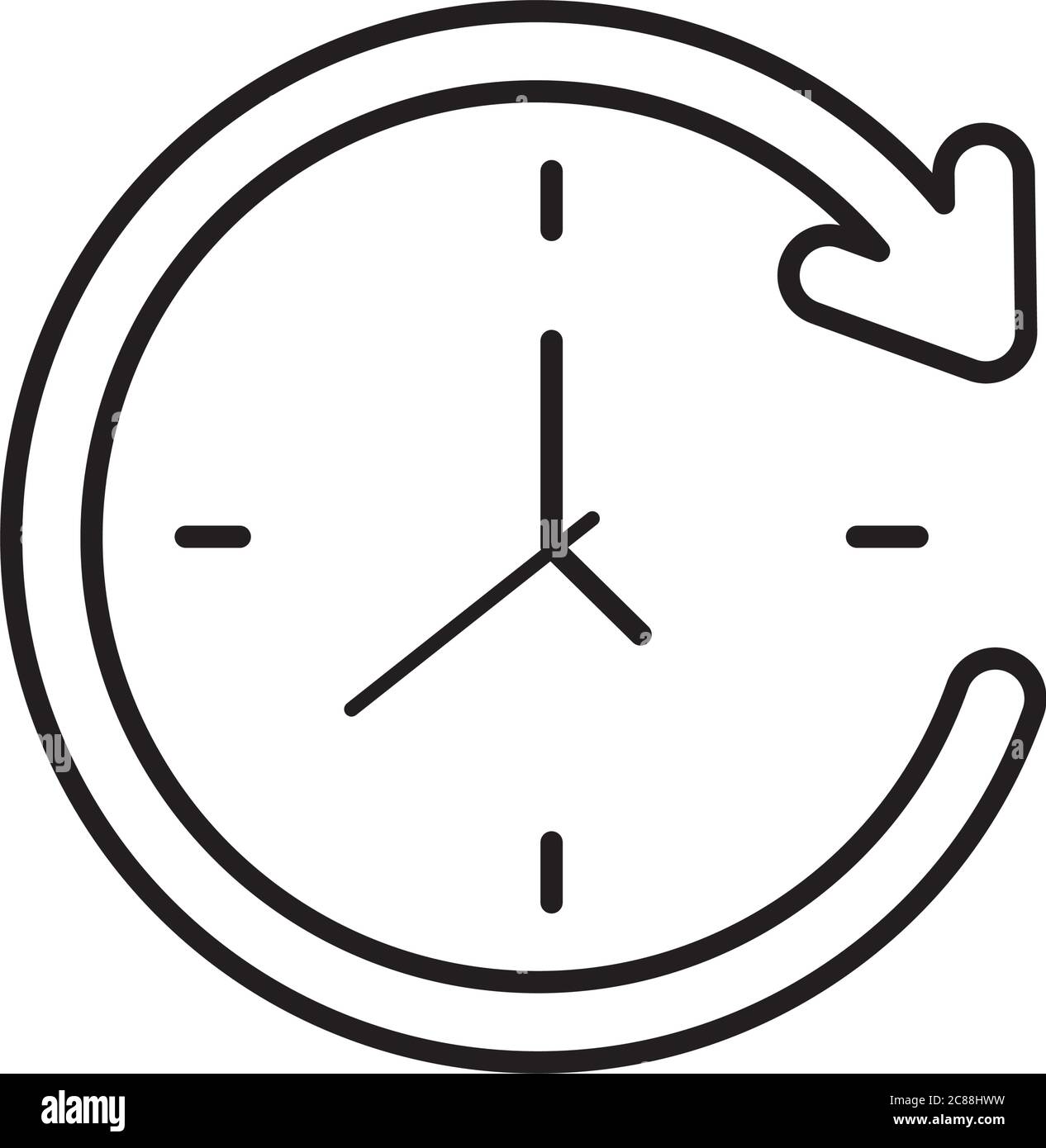 circle arrow and clock over white background, line style, vector ...