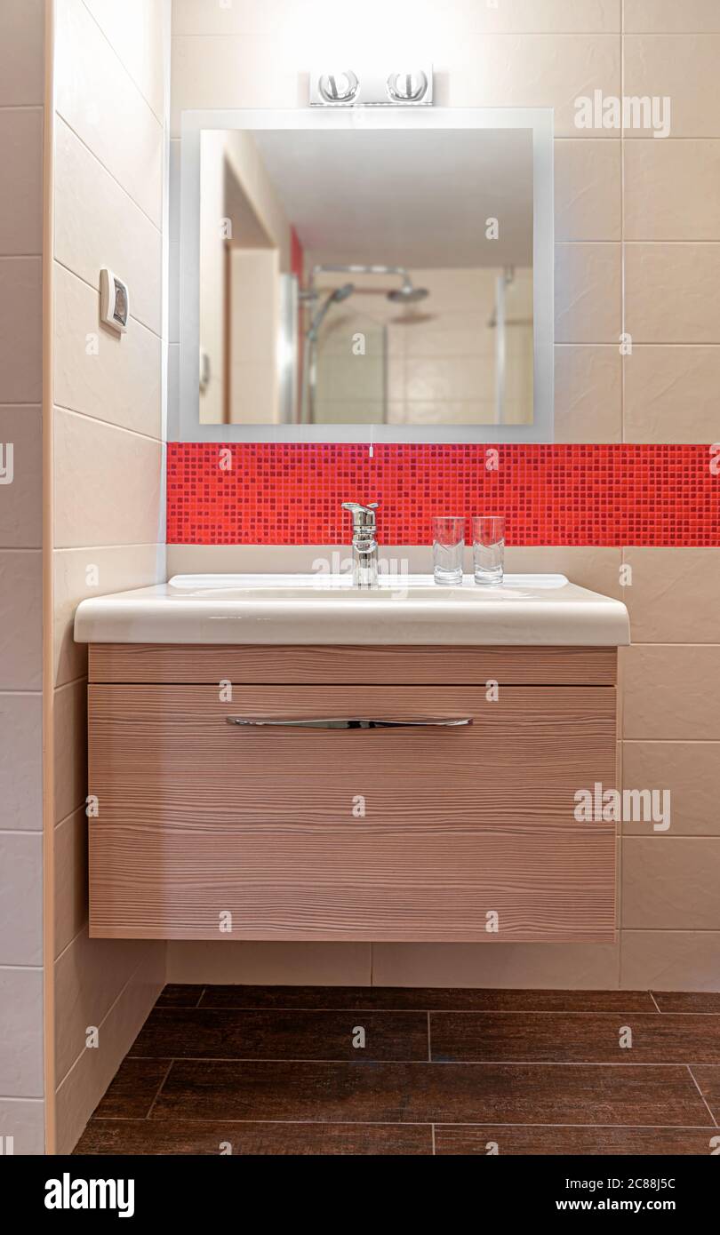 The interior in the toilet room. Washbasin in the toilet Stock Photo ...