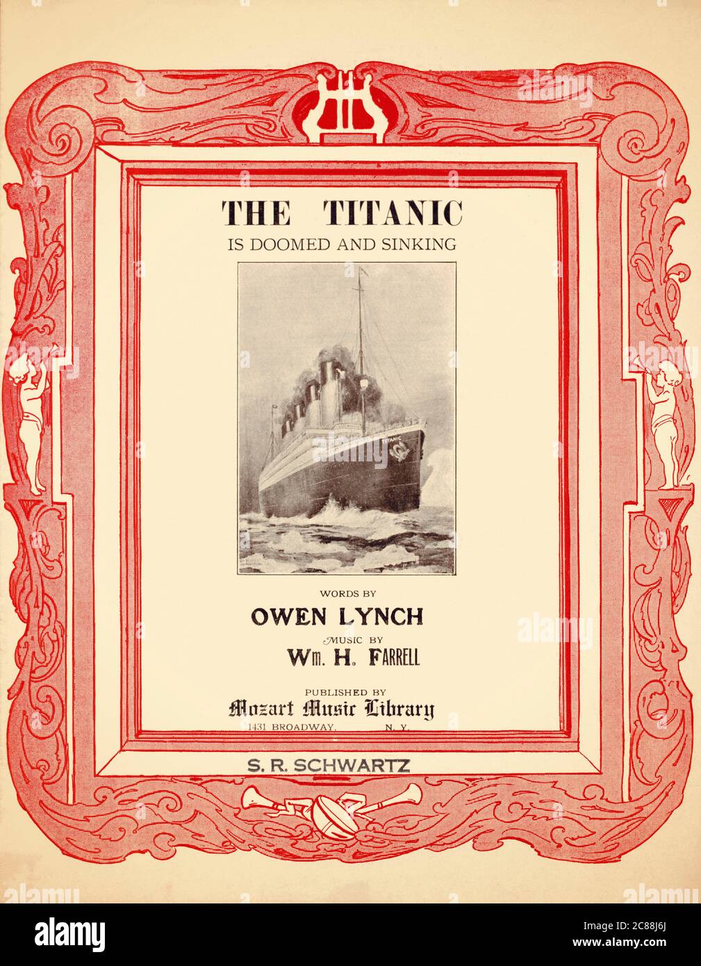 Cover of sheet music, The Titanic is Doomed and Sinking, published in New York in 1912 within months of the ship sinking. Stock Photo