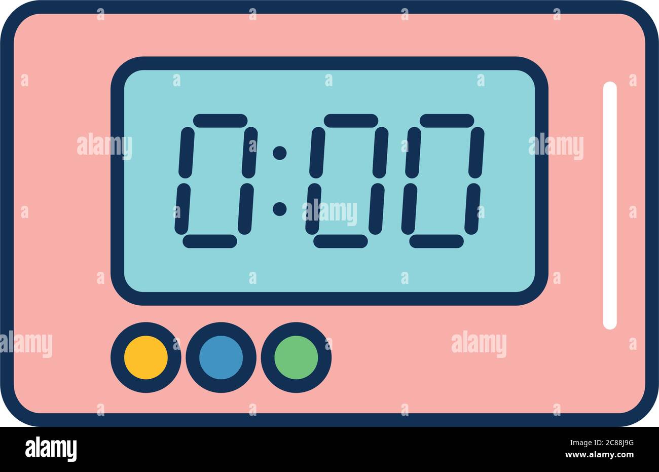 digital alarm clock icon over white background, line fill style, vector