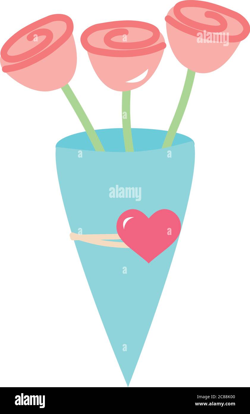 roses bouquet with heart icon over white background, flat style, vector ...