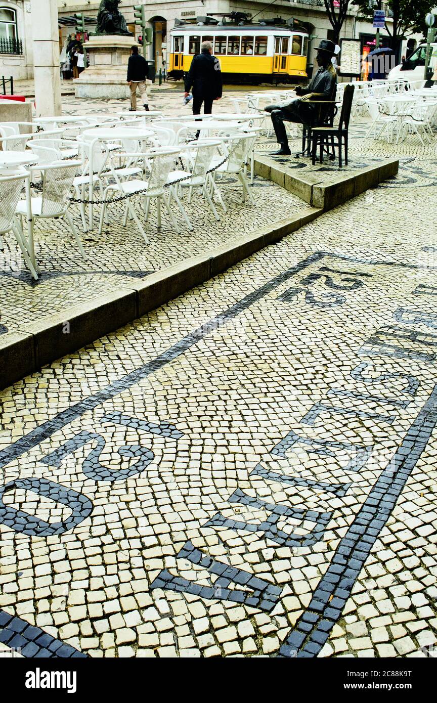 Traditional style Portuguese Calcada Pavement in Lisbon, Portugal Stock Photo