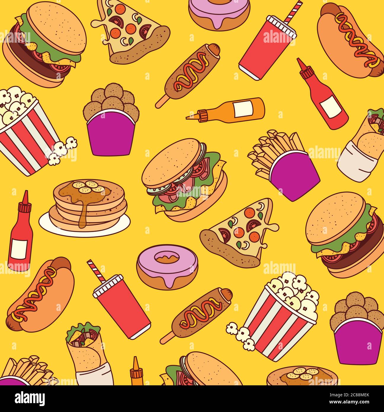 fast food, background of delicious fast food Stock Vector Image & Art -  Alamy