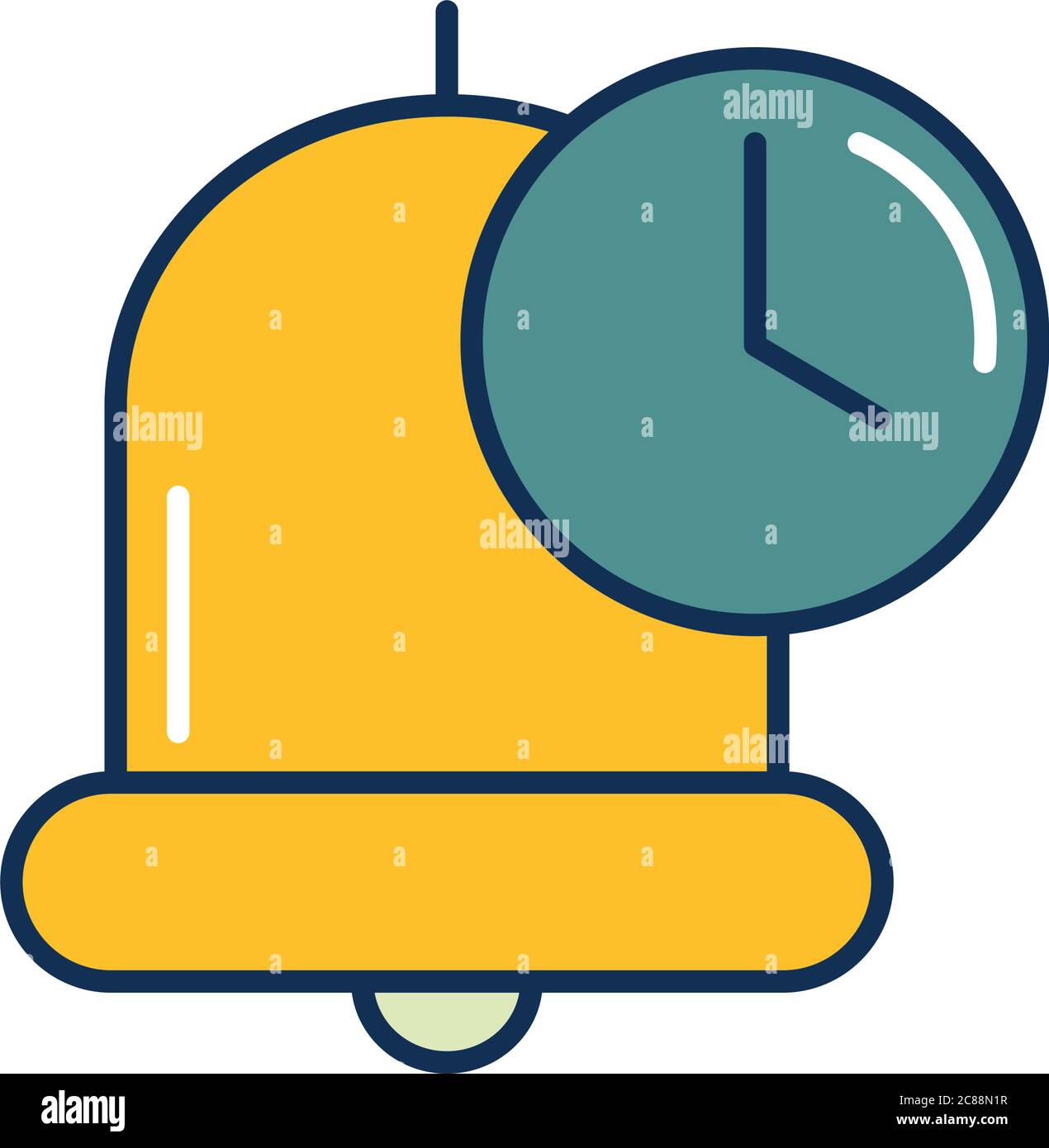 bell and clock icon over white background, line fill style, vector