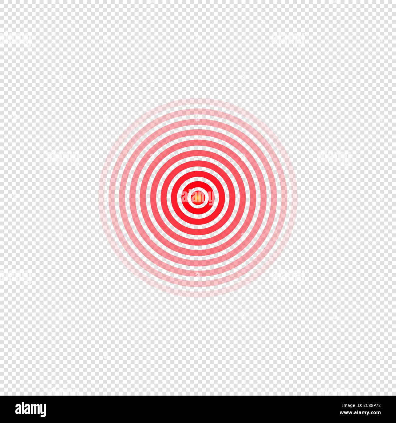 Pain concentration icon. Painful feelings. Red circles, symbol for medical painkiller drugs, headache, muscle and stomach ache designation. Vector on Stock Vector