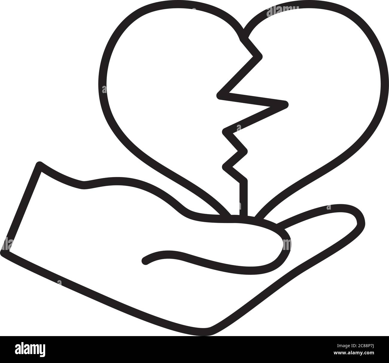 hand holding a broken heart over white background, line style, vector ...