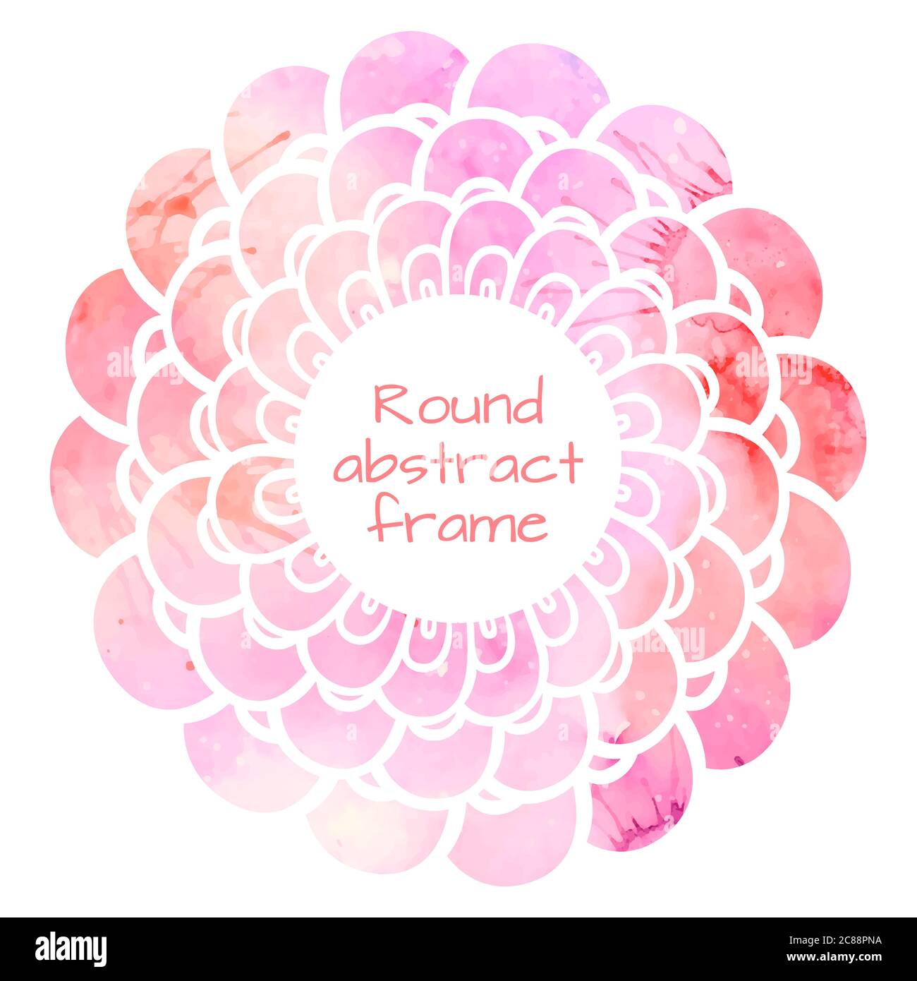 Round flower frame with pink watercolor background and place for text ...
