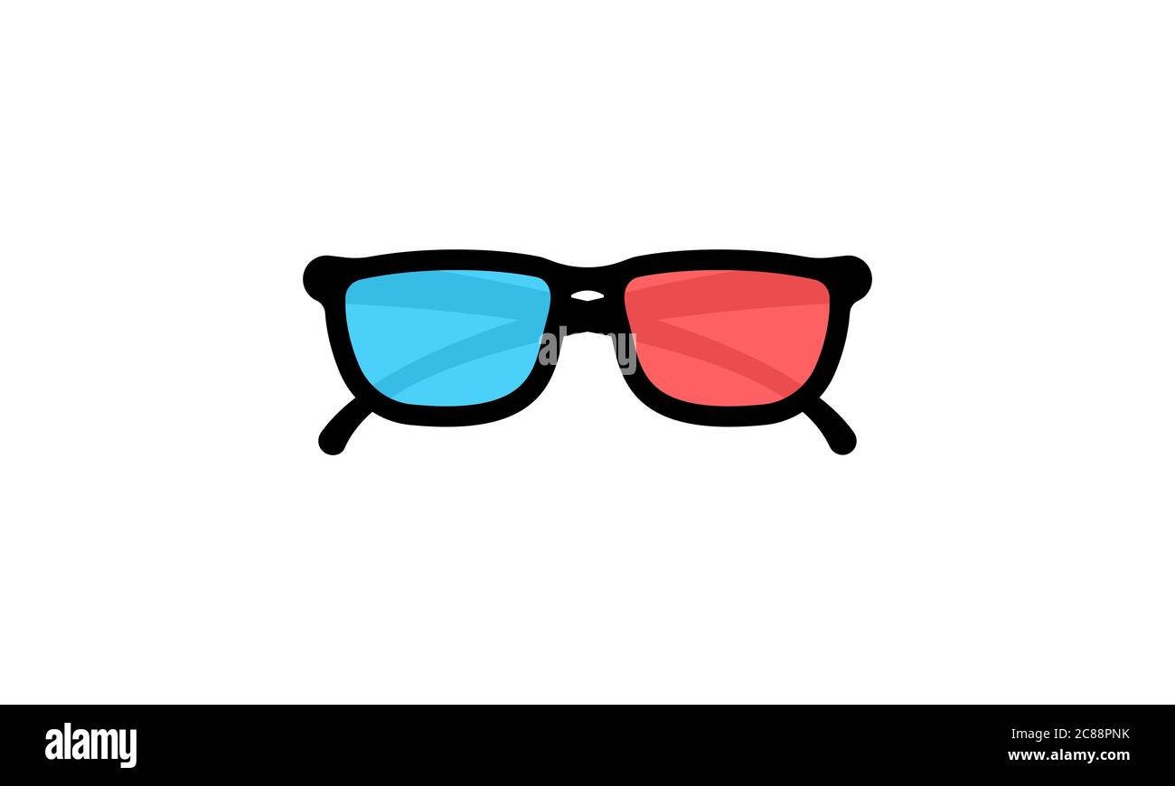 3d glasses front view icon flat. Vector on isolated white background. EPS 10. Stock Vector