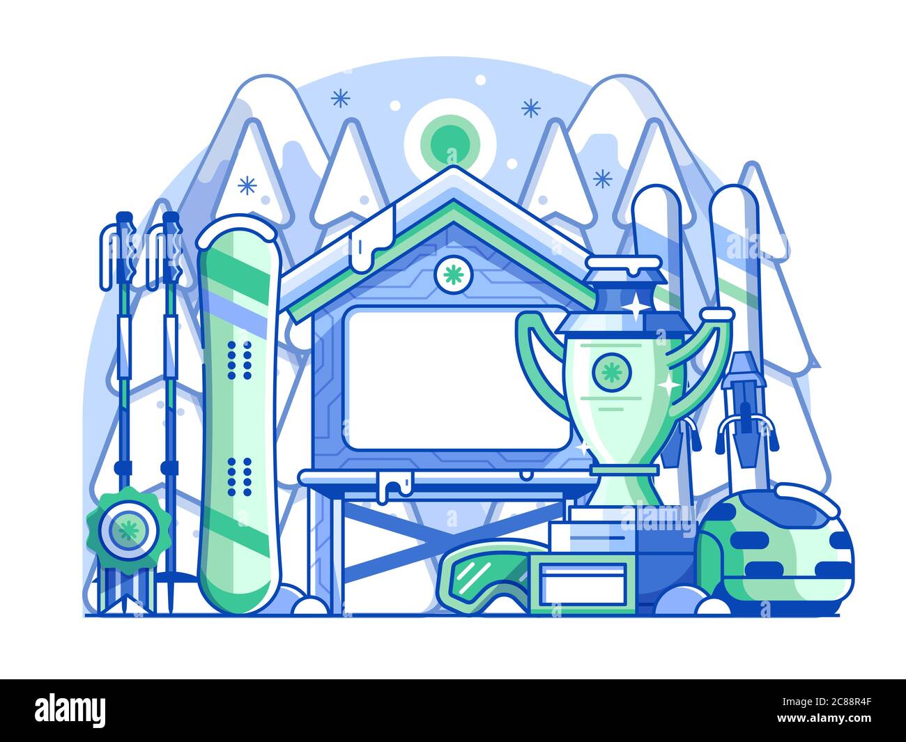 Skiing Competition Web Illustration in Line Art Stock Vector
