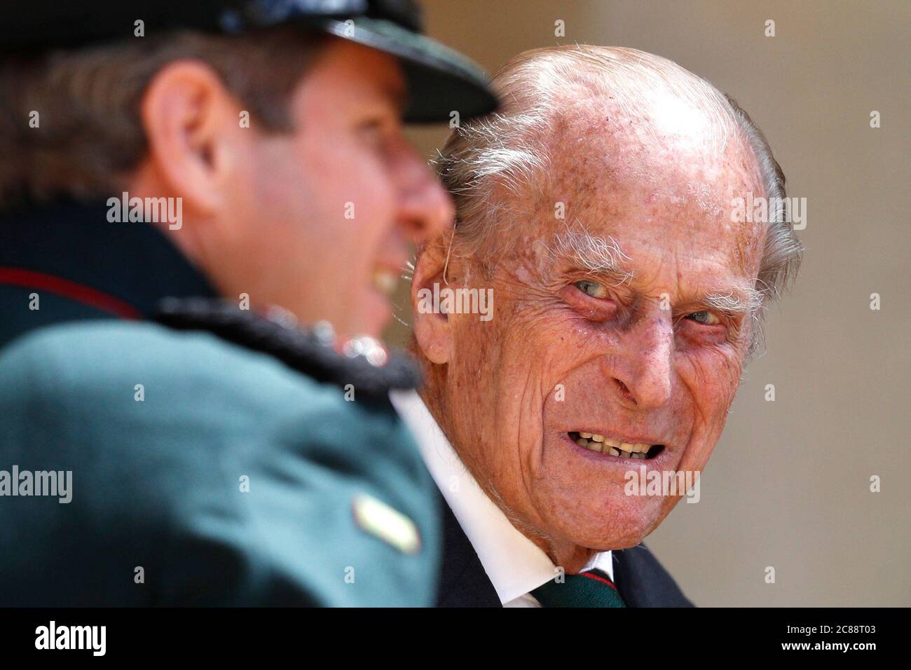 The Duke of Edinburgh at Windsor Castle speaks to Assistant Colonel