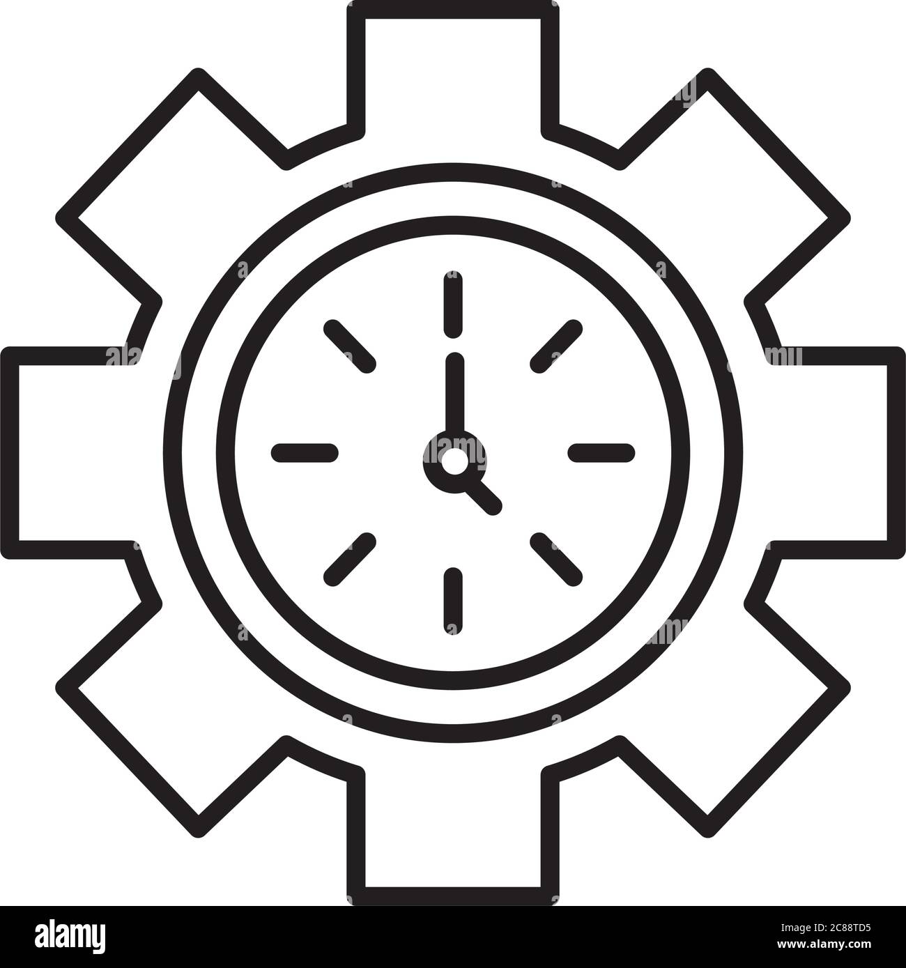 gear clock icon over white background, line style, vector illustration ...