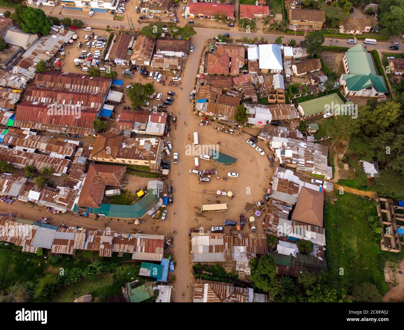 Aerial Drone Shot of Lushoto village in Usambara Mountains. Remote Place in Tanga Province, Tanzania, Africa Stock Photo