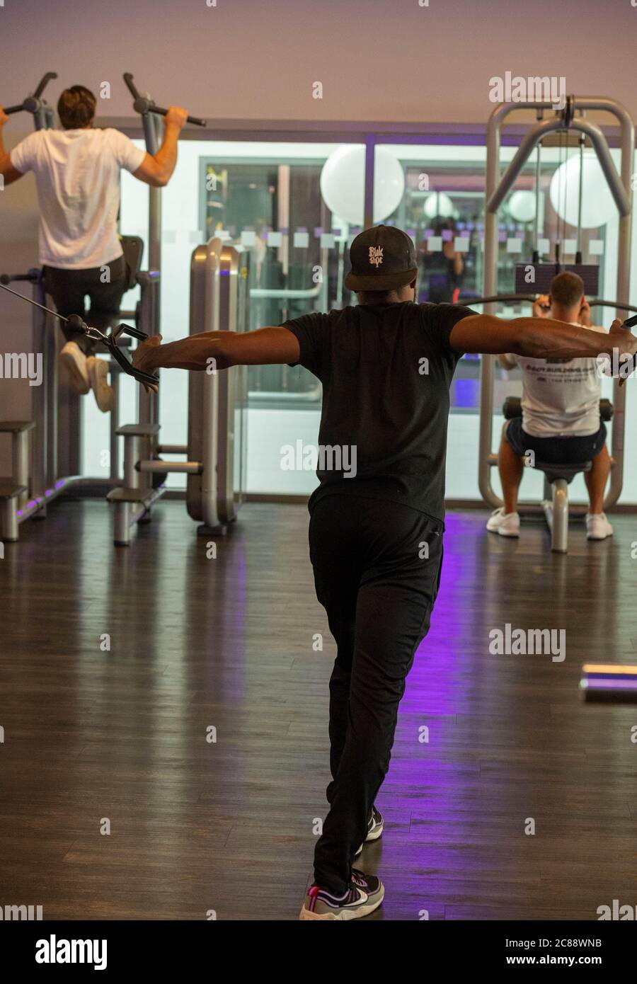 Waltham Forest, UK. 22nd July, 2020. The Better Gym/ Waltham Forest Feel Good Centre prepares to reopen as the covid-19 Lockdown is relaxed. Staff clean and check equipment as well as practice the new covid secure gym processes. Credit: Ian Davidson/Alamy Live News Stock Photo