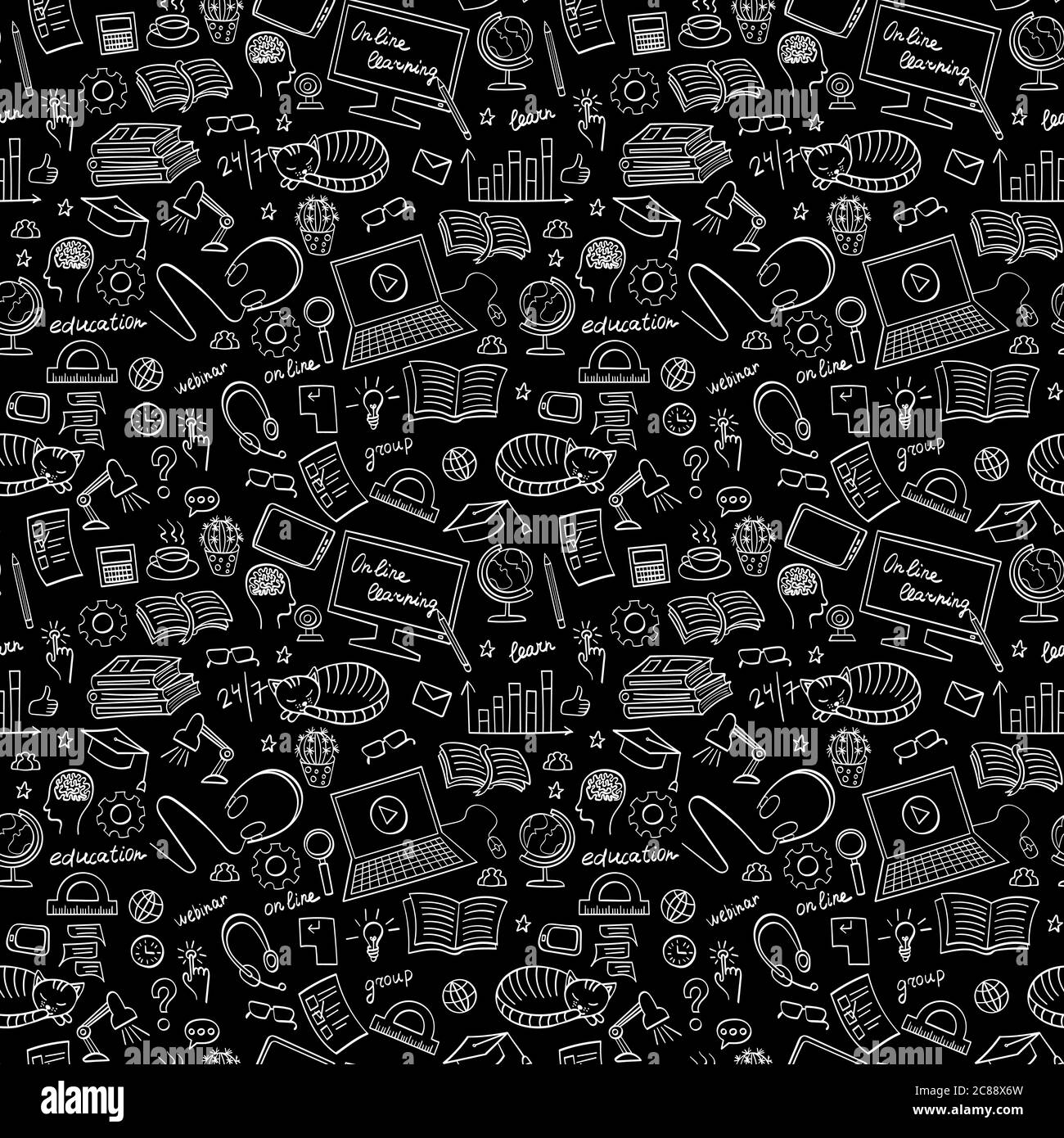 Online education seamless pattern. Distance learning white doodles on ...