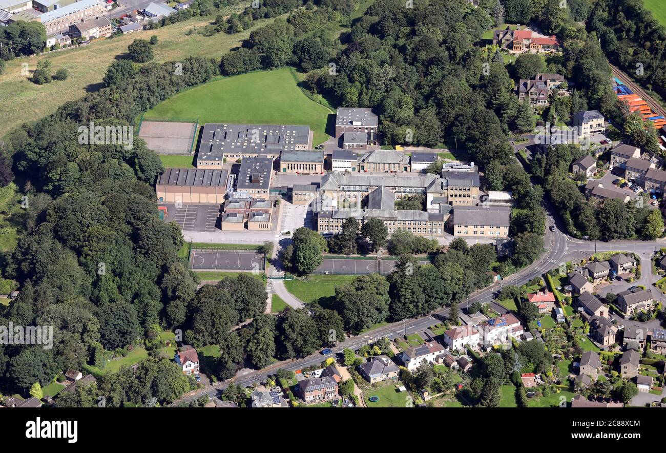 aerial view of Honley High School near Holmfirth, West Yorkshire, UK Stock Photo