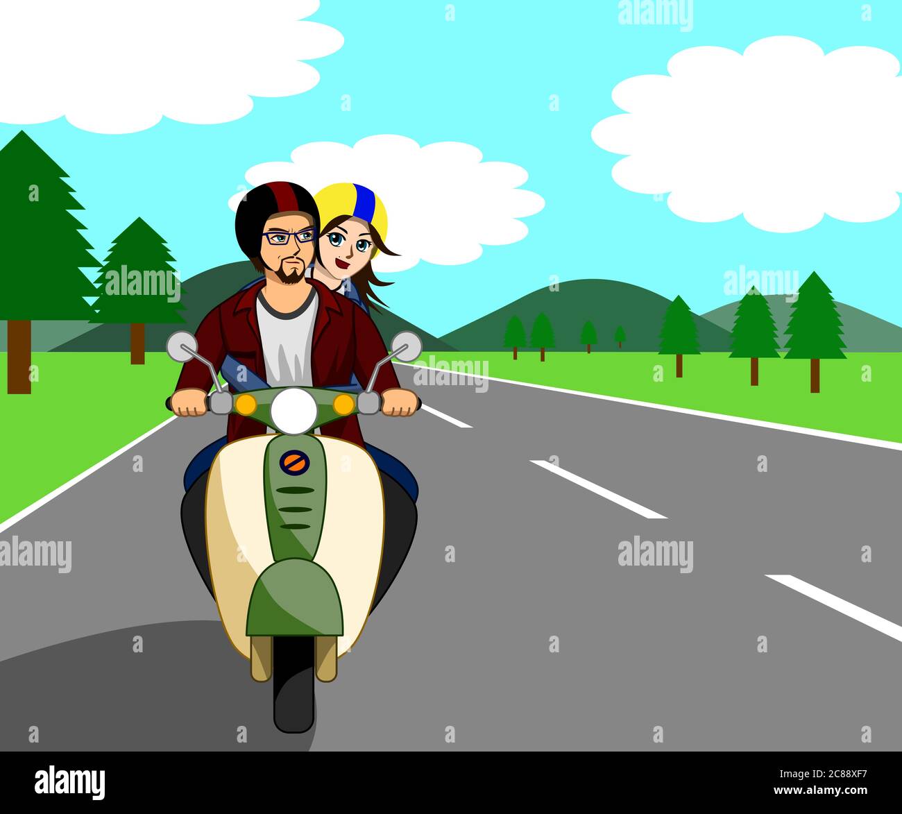 Two people riding a motorbike Stock Vector Images - Alamy