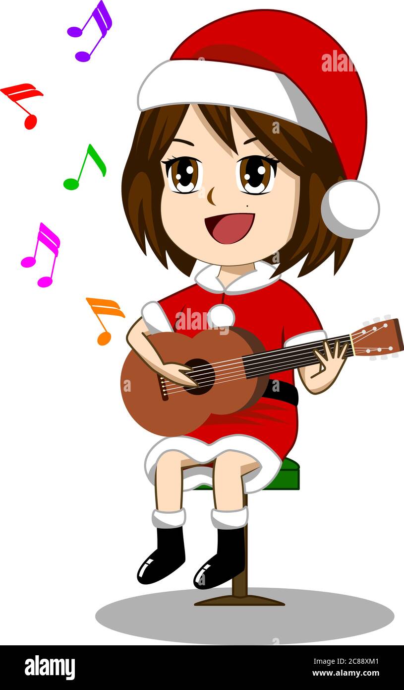 Girl child asian guitar Stock Vector Images - Alamy