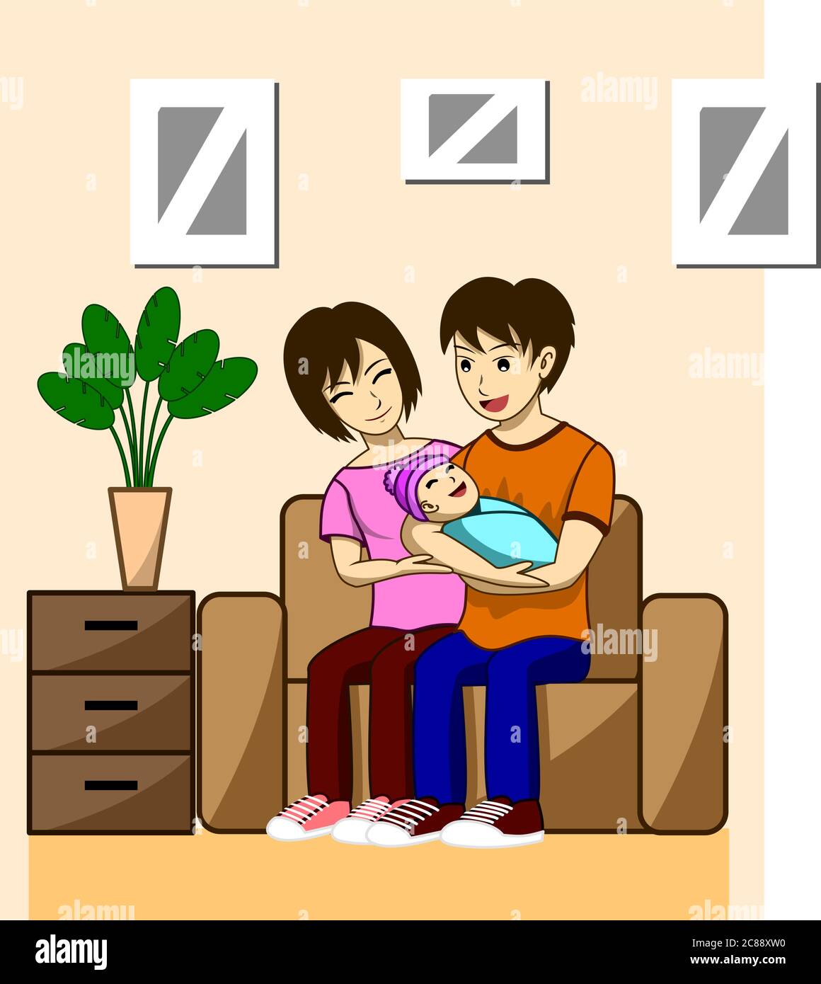 Husband, wife and children. The father is carrying the child with the  mother, she is sitting beside her husband and her children. Both were  sitting on Stock Vector Image & Art -