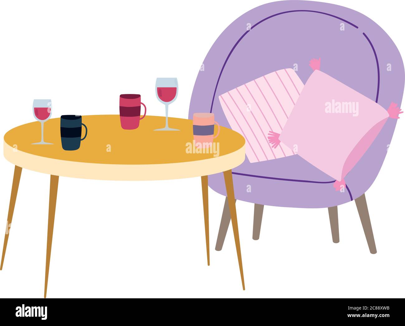 restaurant or a cafe table chair with cushions wine coffee cups vector
