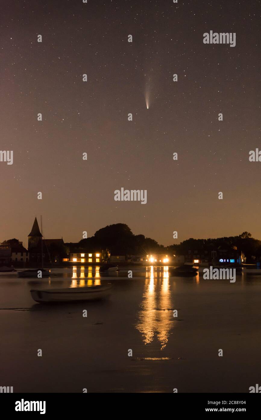 Comet 2020 Neowise above Bosham, Chichester Harbour, Sussex, UK, July Stock Photo