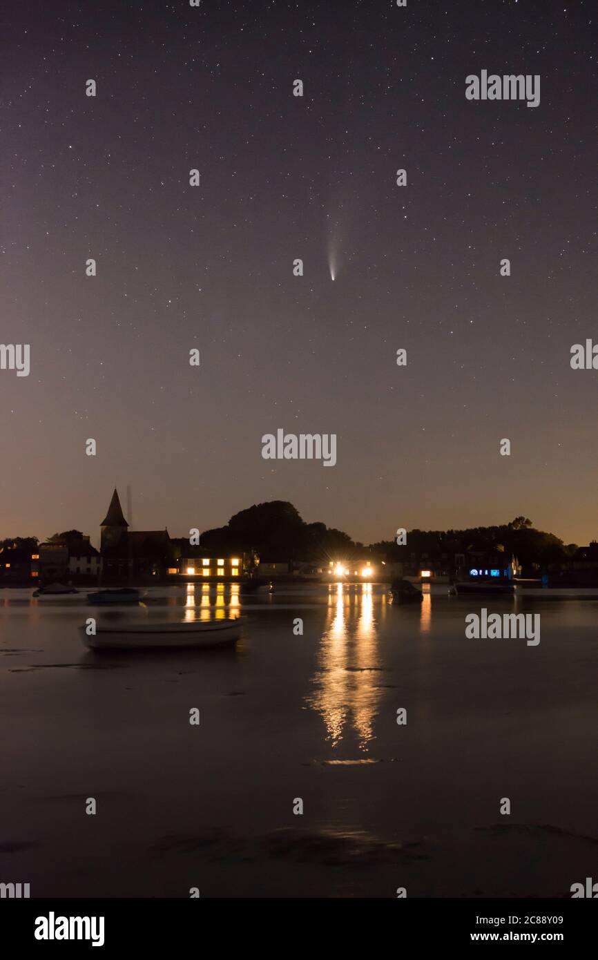 Comet 2020 Neowise above Bosham, Chichester Harbour, Sussex, UK, July Stock Photo